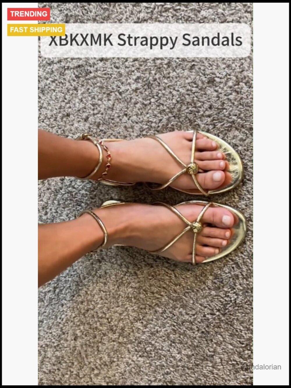 Strappy Flat Sandals with Adjustable Buckle Closure and Gold Ball Detailing - Picture 7 of 7